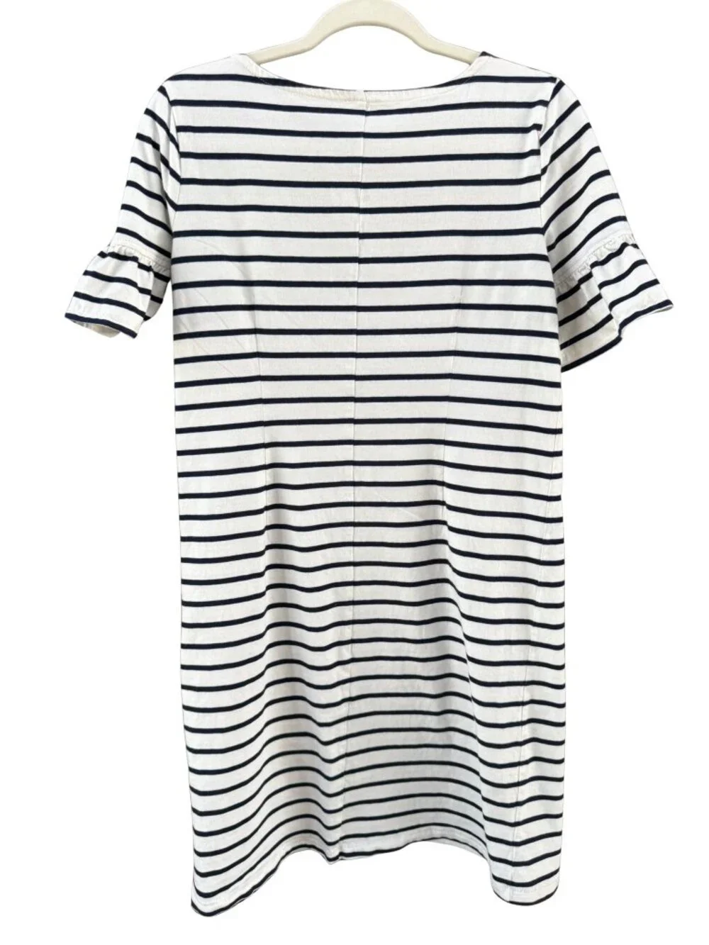 J.Crew Navy White Striped Ruffle Sleeve T-Shirt Dress Small 100% Cotton Nautical
